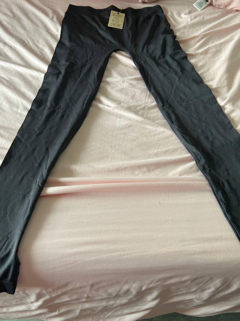 Pink Rose Black Leggings